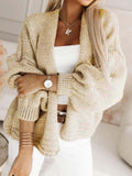 Damen stylische Strickjacke mit voluminösen Ärmeln und offenem Schnitt
