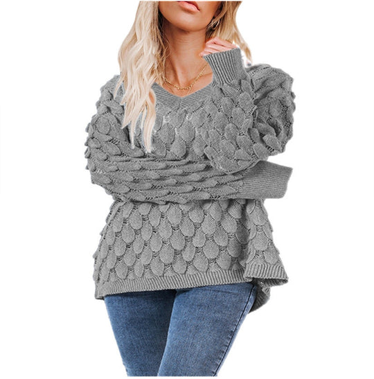 Damen Pullover mit Struktur und V-Ausschnitt R&B