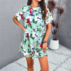 Damen Blütenmuster Freizeitkleid mit Rüschensaum und kurzen Ärmeln R&B