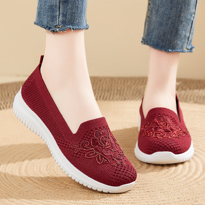 Damen Bequeme Slip-On Sneakers mit floralen Stickereien R&B