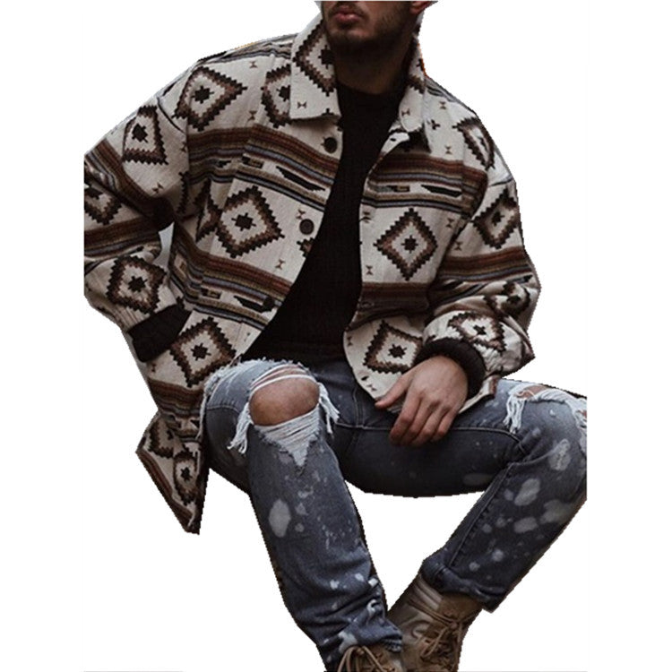 Herren gestepptes Shirtjacke mit auffälligem geometrischem Muster R&B