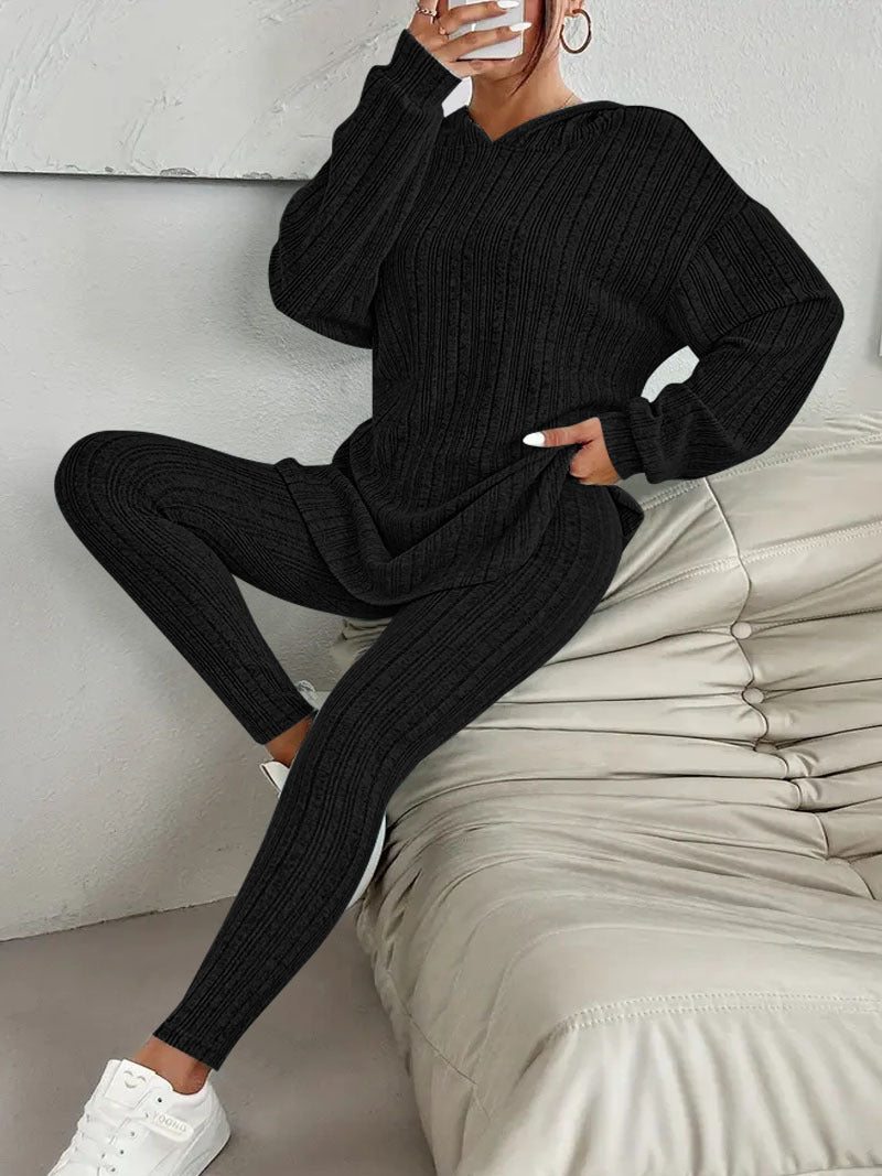 Damen Leggings-Set mit strukturiertem Langarmoberteil und bequemer Passform R&B