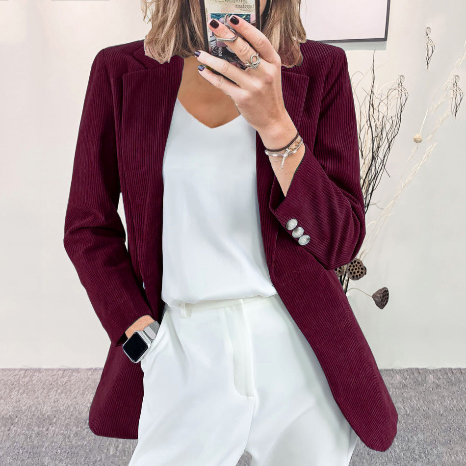 Damen Eleganter Blazer mit vertikalem Streifenmuster und schmaler Silhouette R&B