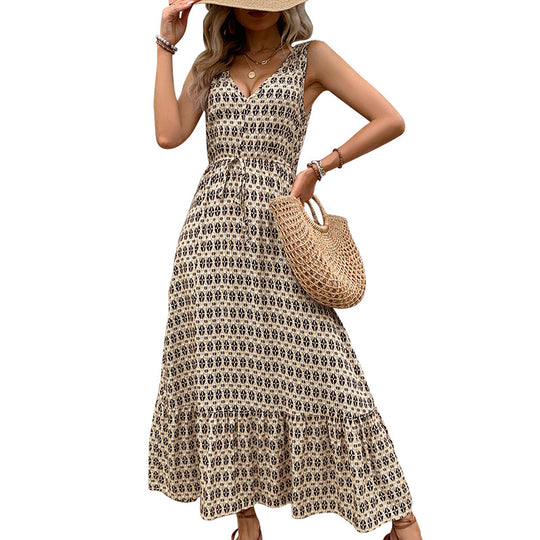 Damen Maxikleid mit V-Ausschnitt und raffiniertem Bindegürtel R&B