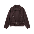 Damen Elegante Wildlederjacke mit modischen Schnallen und praktischen Taschen R&B