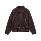 Damen Elegante Wildlederjacke mit modischen Schnallen und praktischen Taschen R&B