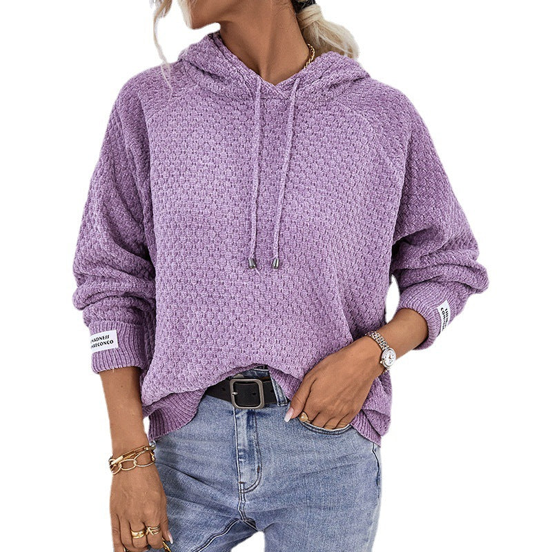 Damen Kapuzenpullover aus strukturiertem Strick mit Kordelzug R&B