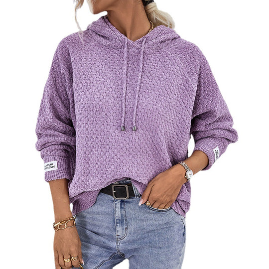 Damen Kapuzenpullover aus strukturiertem Strick mit Kordelzug R&B