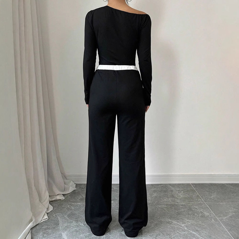 Damen Elegantes Jumpsuit mit asymmetrischem Oberteil und weitem Bein R&B