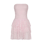 Damen Spitzenkleid mit voluminösem Rock und trägerlosem Design R&B
