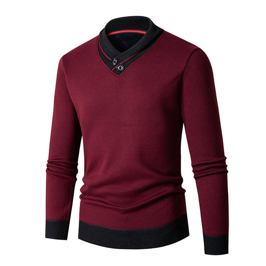 Herren eleganter V-Ausschnitt Pullover mit modischem Kragen R&B