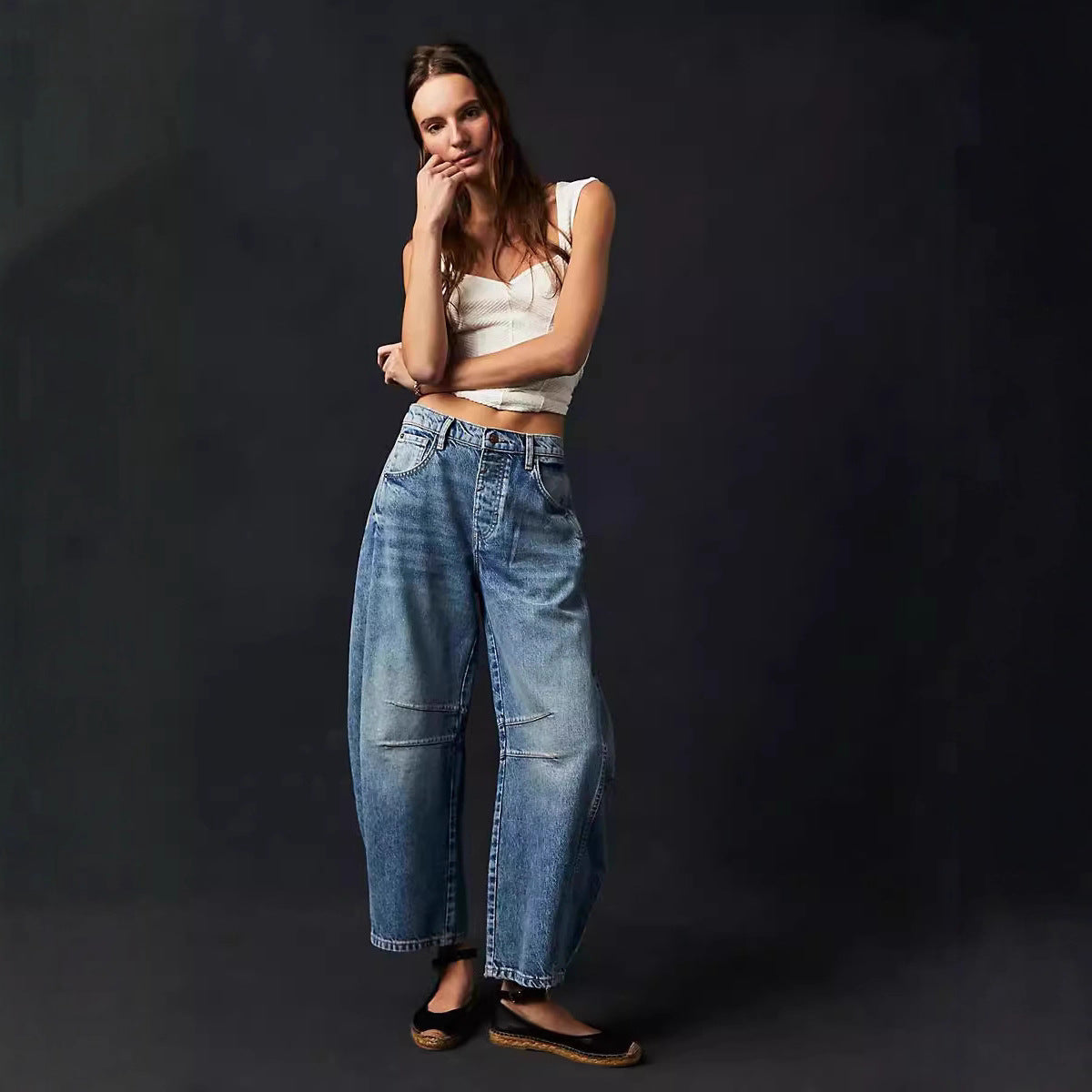 Damen Weite Denim-Hose im lässigen Schnitt