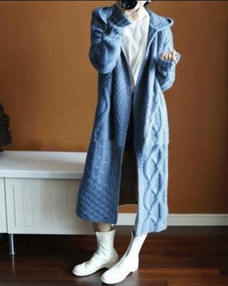 Damen Strickmantel mit Kapuze und strukturiertem Zopfdesign R&B