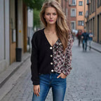 Damen lässige Strickjacke mit farbenfrohen Akzenten und Knopfdetails R&B