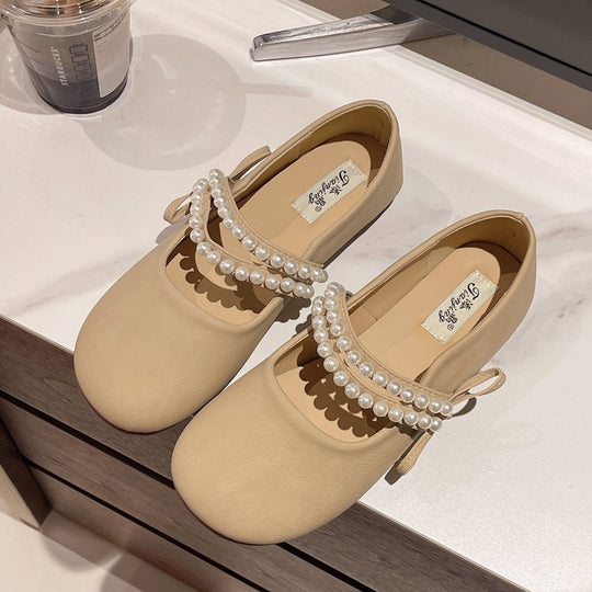 Damen elegante Ballerinas mit Perlenschmuck R&B