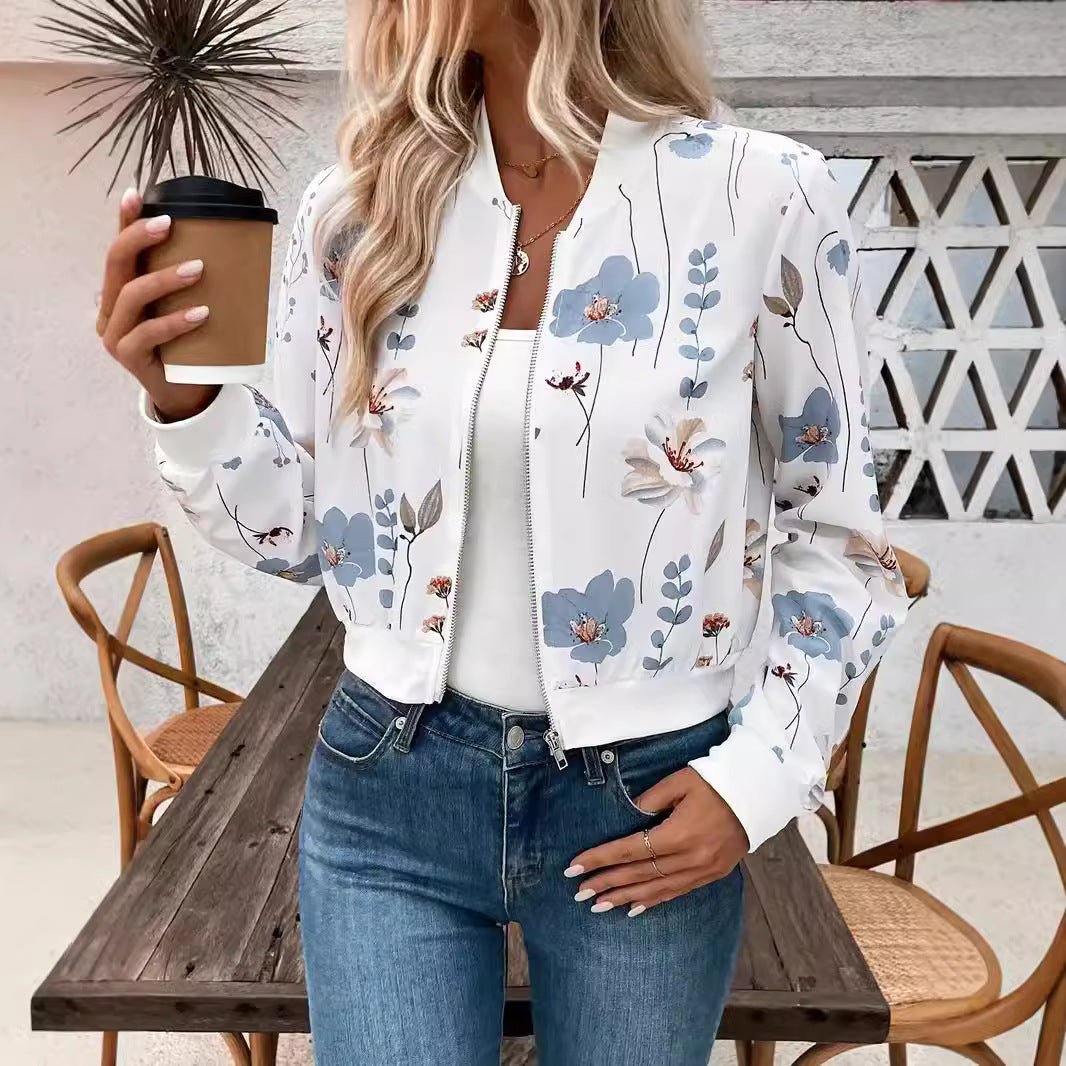 Damen Bomberjacke mit floralem Design und elastischen Bündchen R&B