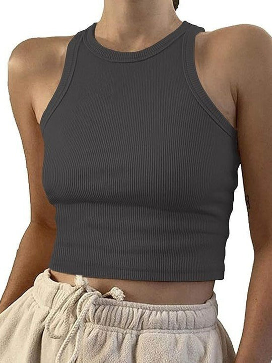 Damen sportliches Crop-Top mit elastischem Rippdesign R&B
