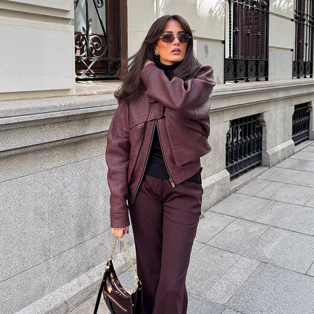 Damen Kunstlederjacke mit modischem Schnitt und praktischen Taschen R&B