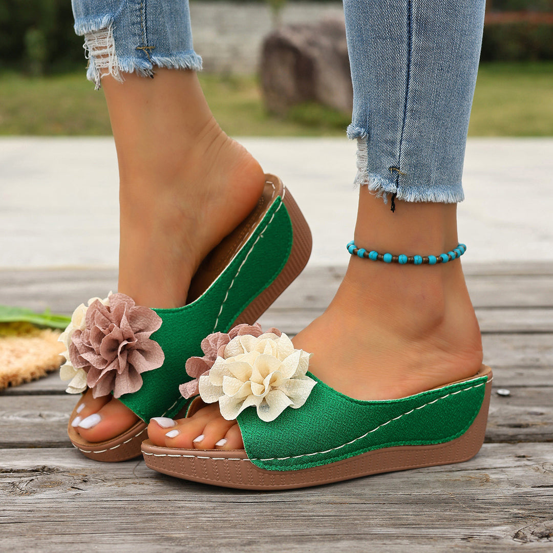 Damen Wedge-Sandalen mit floralen Applikationen R&B
