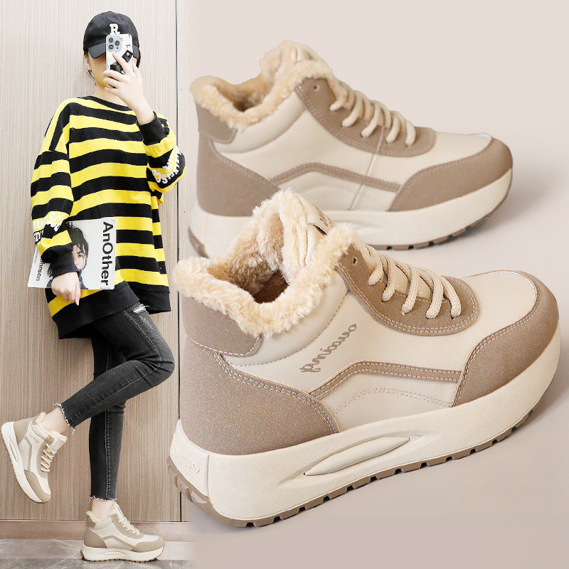 Damen Sportliche High-Top Sneakers mit warmem Fleece-Futter und rutschfester Sohle R&B