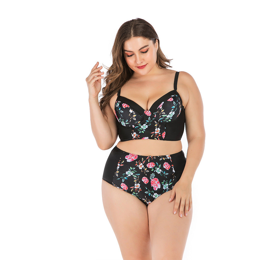 Damen Hochtailliertes Bikini-Set mit floralem Oberteil und unterstützendem Schnitt R&B