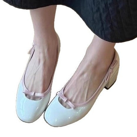Damen Elegante Ballerina-Pumps mit verspieltem Schleifendetail und komfortablem Blockabsatz
