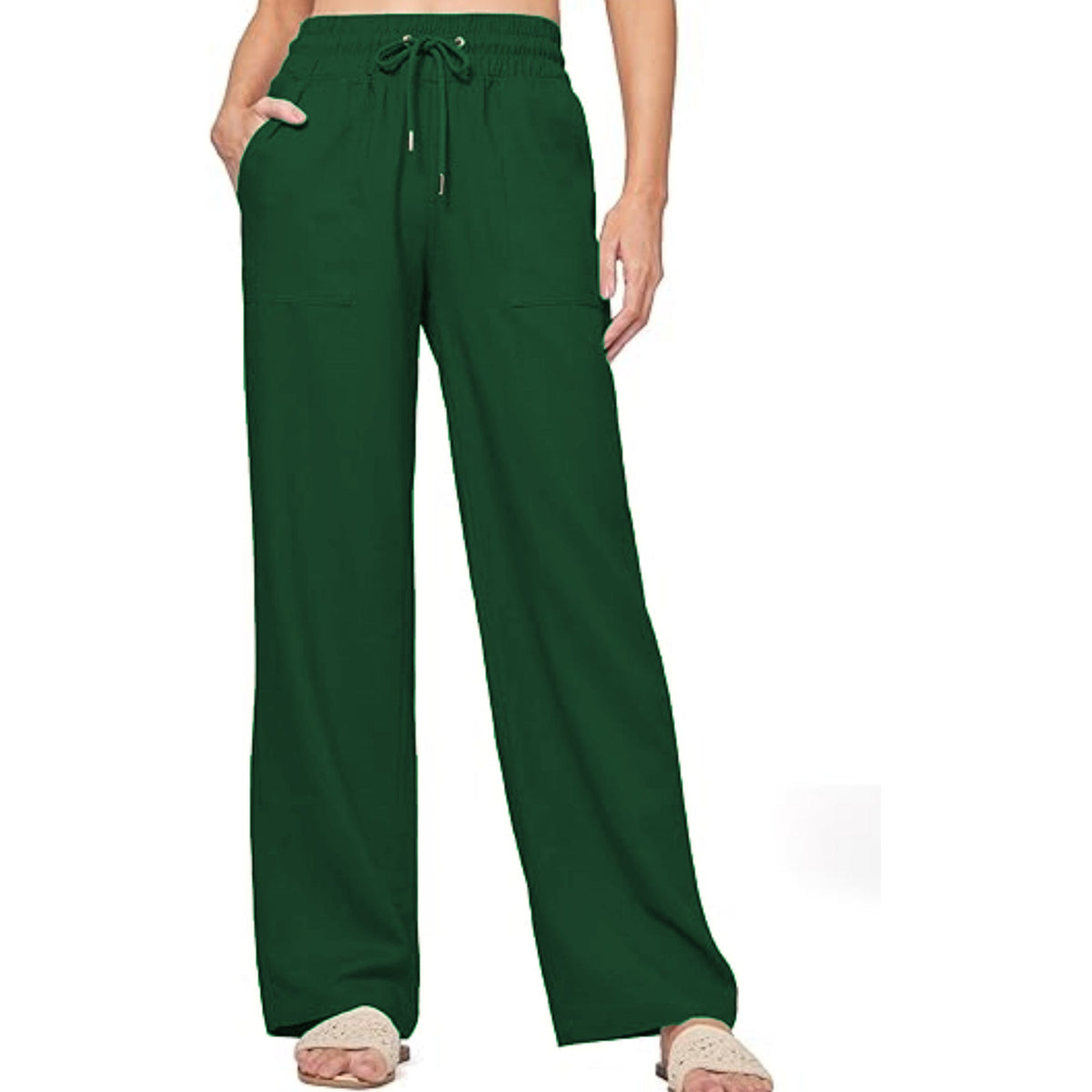Damen nan weite Loungewear-Hose mit hohem Elastikbund Kordelzug Seitentaschen und legerer Palazzo-Passform R&B