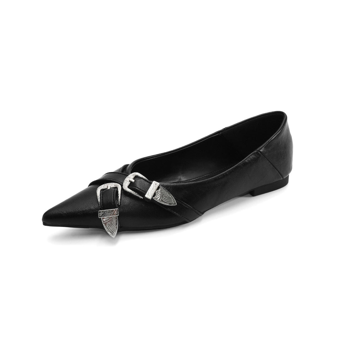 Damen elegante spitze Ballerinas mit modischem Riemen R&B