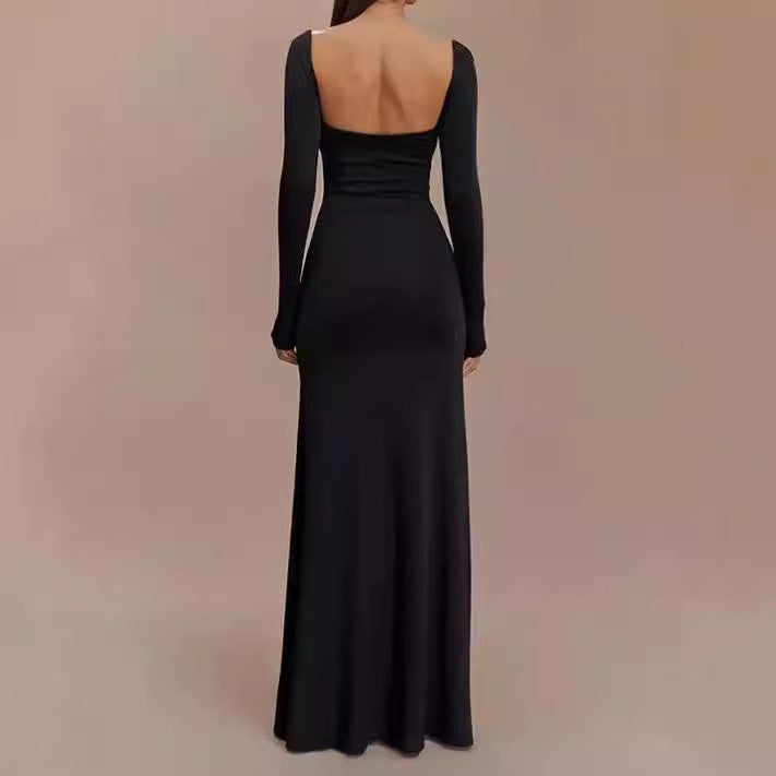 Damen Elegantes Maxikleid mit tiefem Schlitz und langen Ärmeltechnik R&B