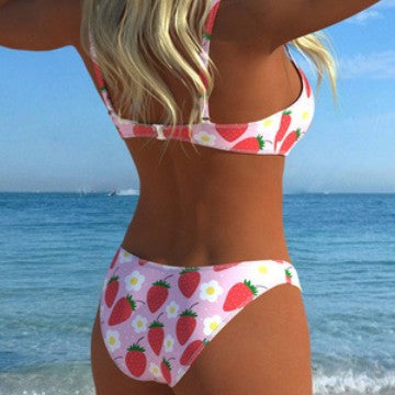 Damen Bikini-Set mit fruchtigem Erdbeerprint und verstellbaren Trägern R&B