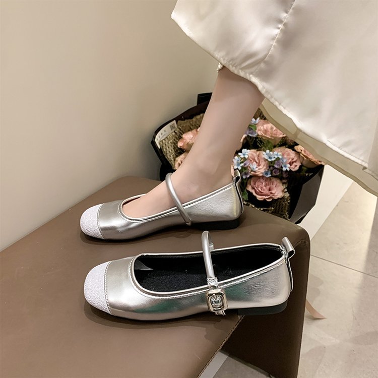 Damen elegante Ballerinas mit funkelndem Zehenbereich und dekorativem Riemen