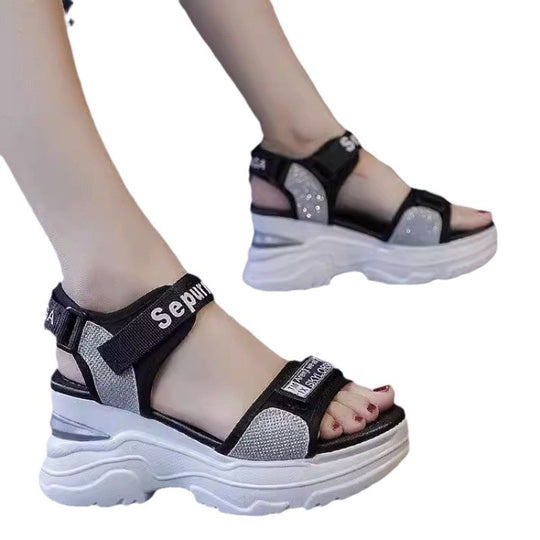 Damen Wedge-Sandalen mit elastischen Riemen und rutschfestem Fußbett R&B