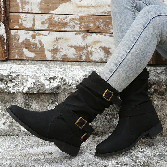 Vintage Schnalle Mid-Calf Stiefel R&B