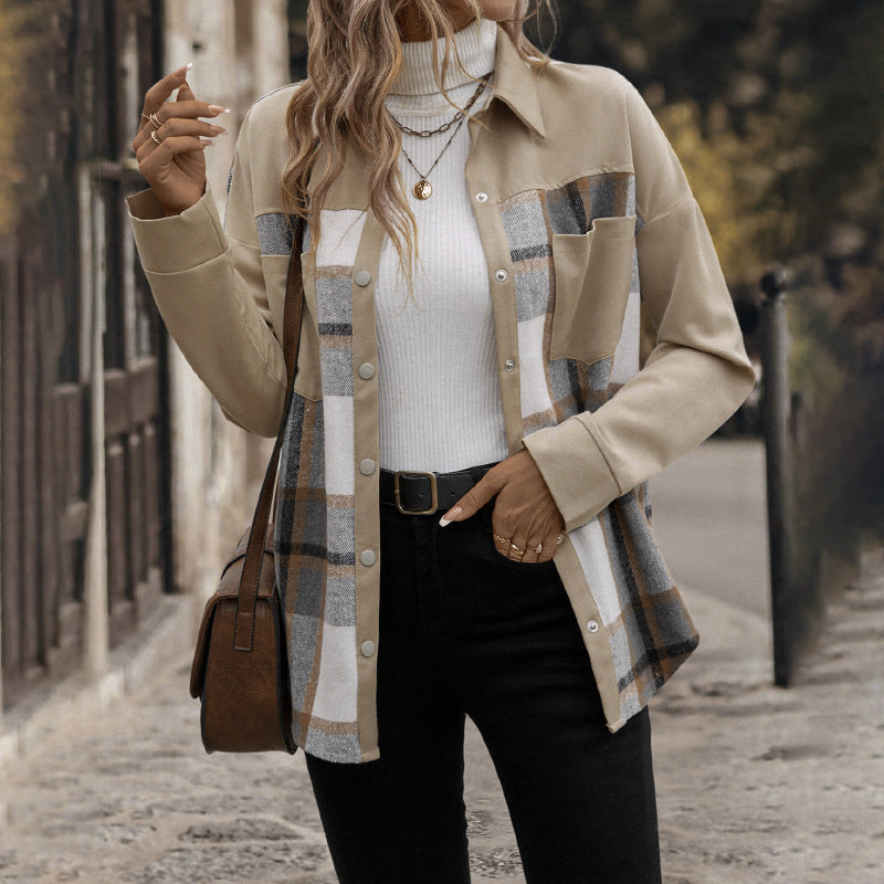 Damen Modische Karoschirtjacke mit Brusttaschen und Knopfleiste R&B
