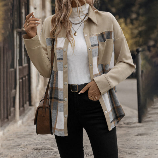 Damen Modische Karoschirtjacke mit Brusttaschen und Knopfleiste R&B