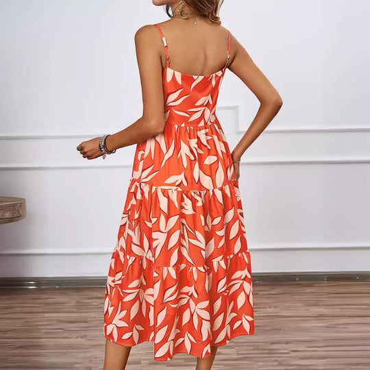Damen Knielanges Freizeitkleid im modernen Layering-Design mit buntem Muster R&B