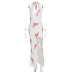 Damen Elegantes Maxikleid mit floralem Print und transparentem Schlitz R&B