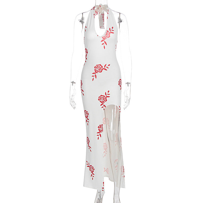 Damen Elegantes Maxikleid mit floralem Print und transparentem Schlitz R&B