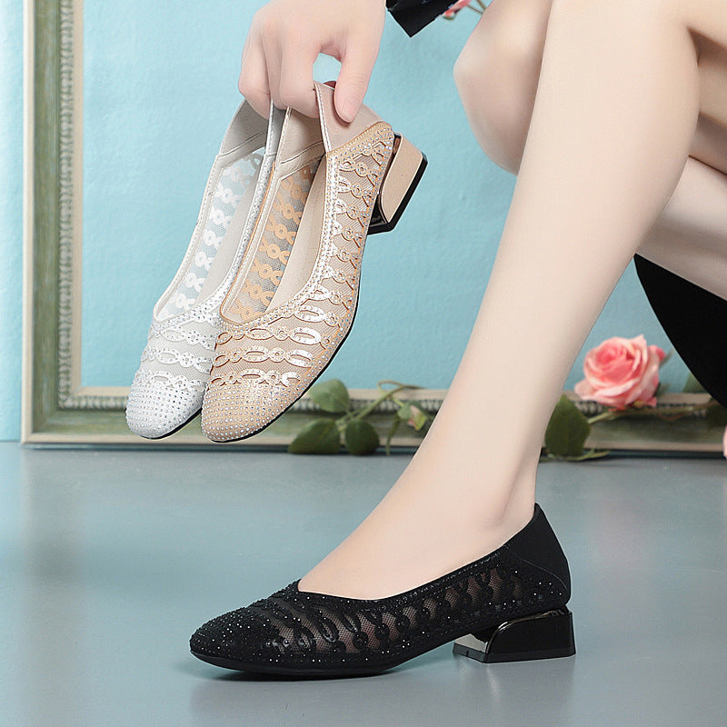 Damen Elegante Ballerinas mit funkelnden Strass-Details und komfortablem Blockabsatz R&B