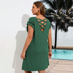 Damen lässiges Freizeitkleid mit Rüschendetails und seitlichem Schlitz R&B