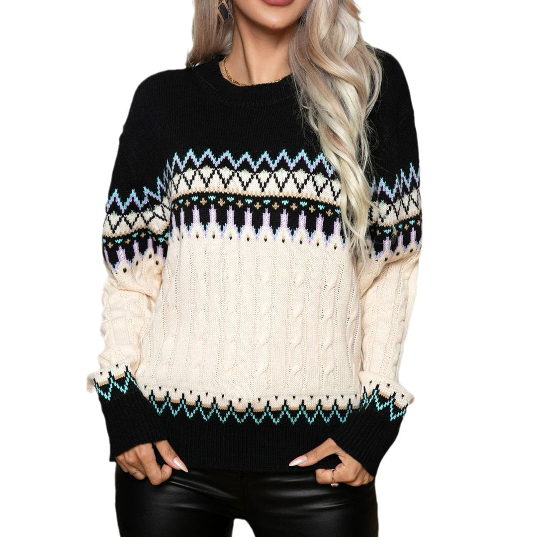 Damen Strickpullover mit Nordic-Muster und hohem Kragen R&B