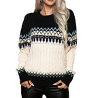 Damen Strickpullover mit Nordic-Muster und hohem Kragen R&B