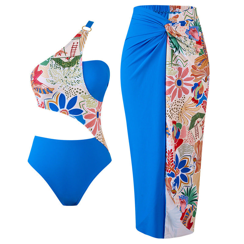 Damen Badeanzug-Set mit innovativem asymmetrischem Design und modischem Rock R&B