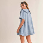Damen Denim Kleid mit verspieltem Rüschenkragen R&B