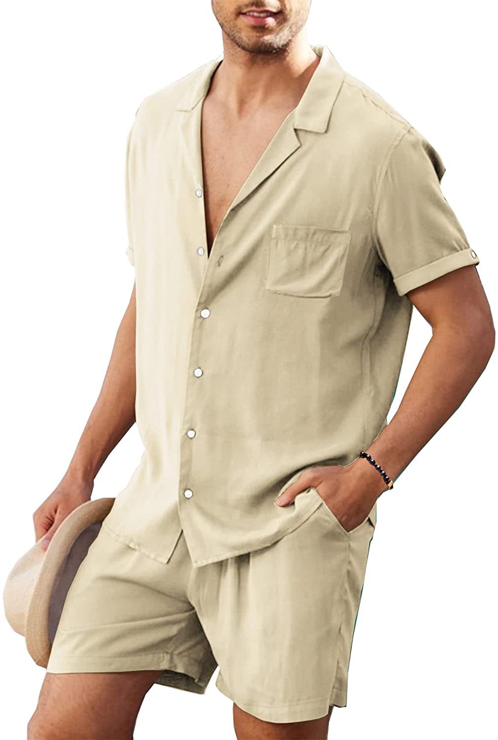 Herren Lässiges Kurzarm-Hemd und Shorts Set R&B