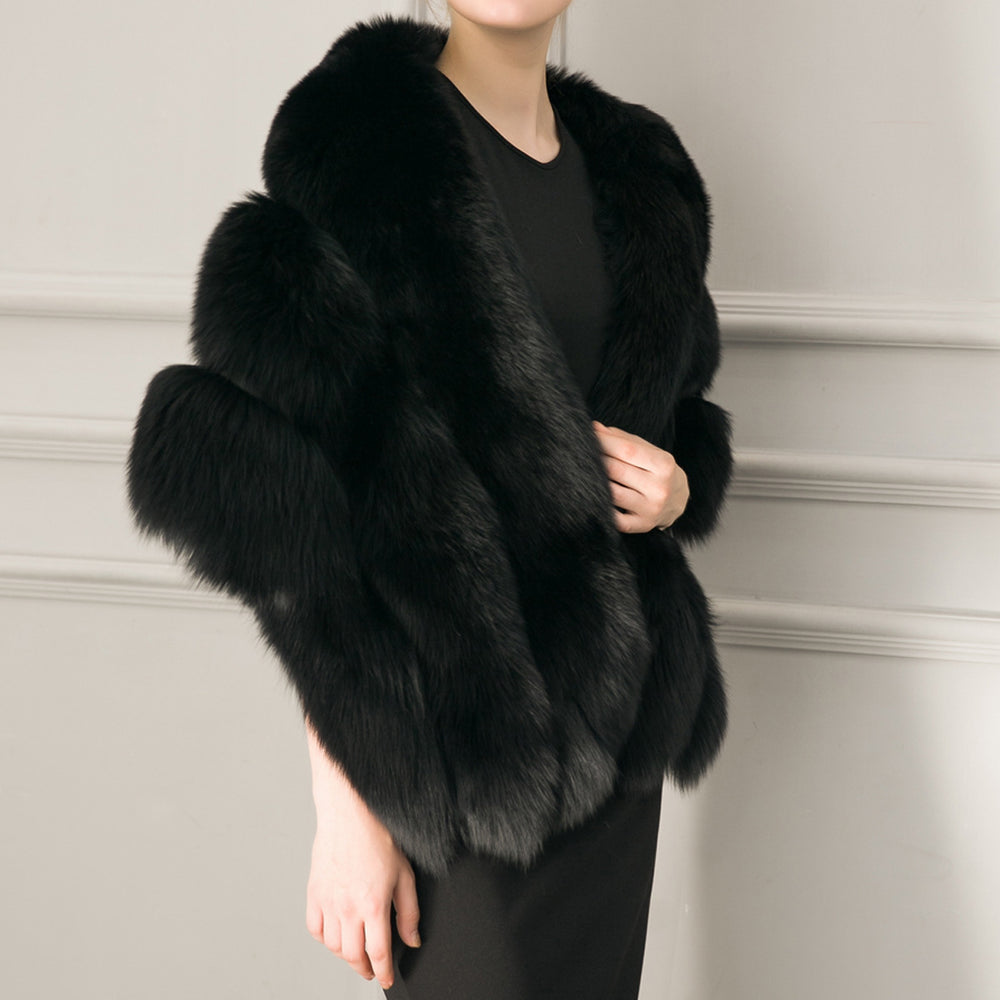 Damen luxuriöser Eleganter Kunstpelz-Cape R&B