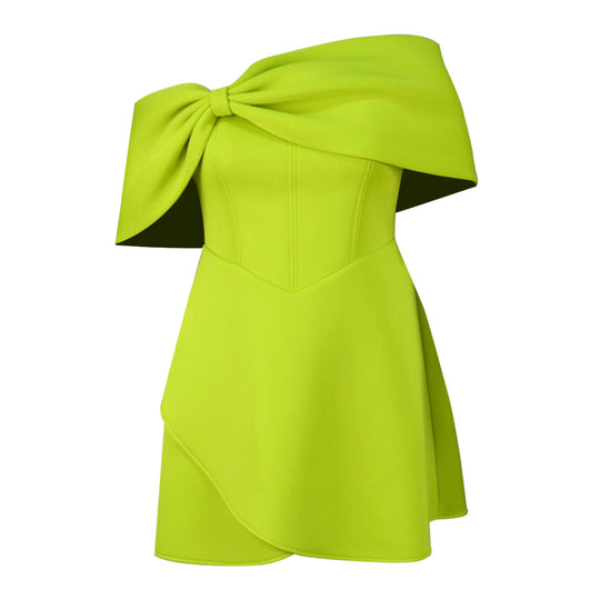Damen elegantes Minikleid mit asymmetrischem Schnitt und voluminösem Überwurf R&B