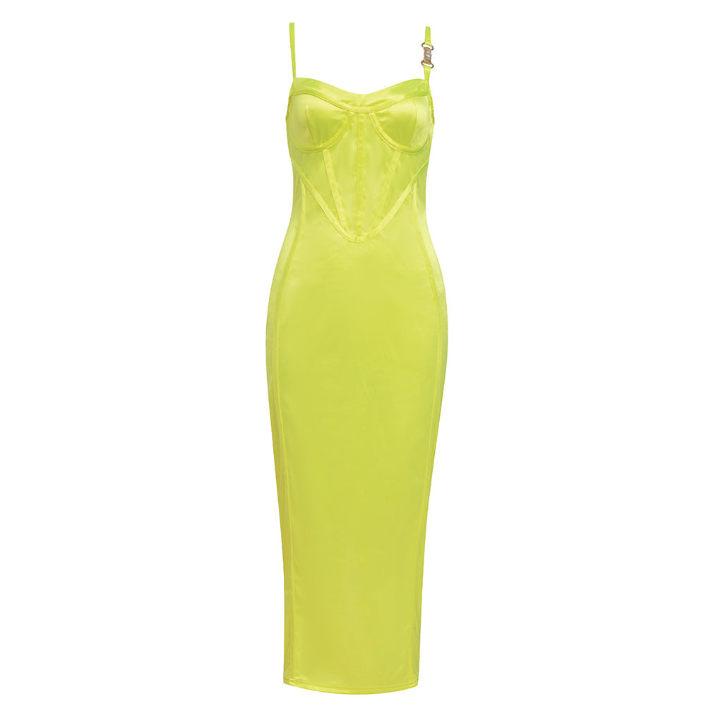 Damen Maxikleid mit verführerischem Bustier und schimmerndem Satin R&B