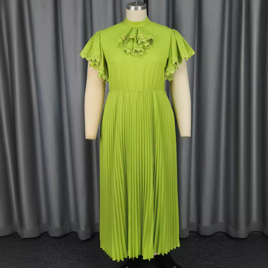 Damen Elegantes Maxi-Kleid mit Plisseefalten und Rüschendetails R&B