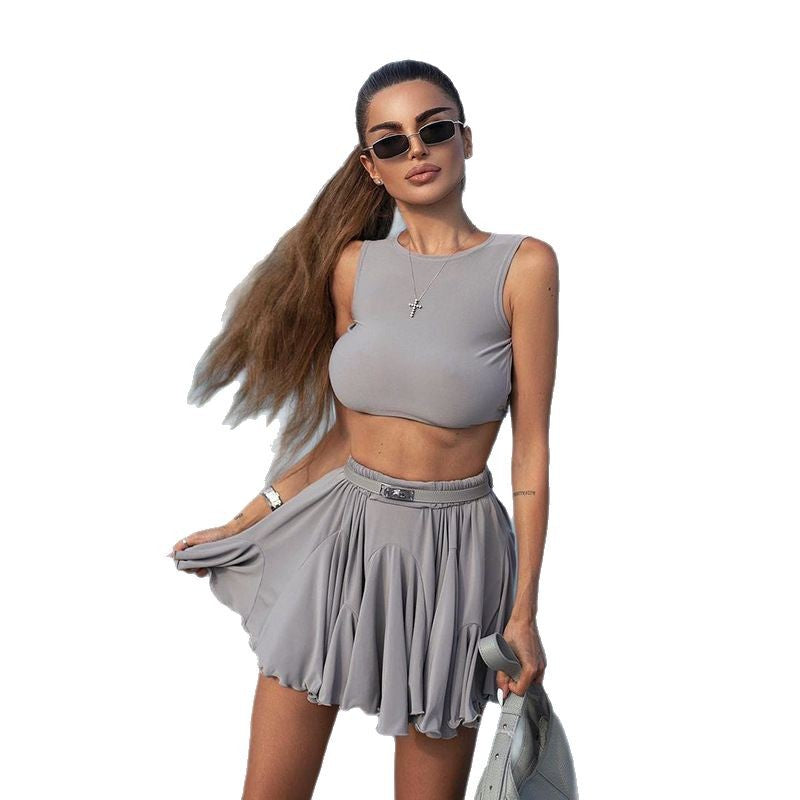 Damen Sportliches Crop-Top und Mini-Rock Set R&B